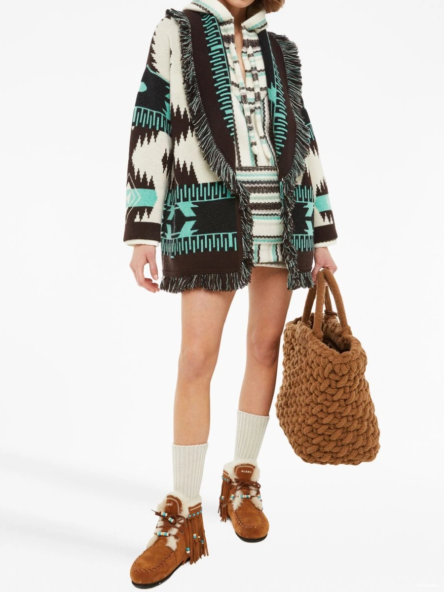 Cheap fringed Alanui Jacquard Icon Women cardigan 0407